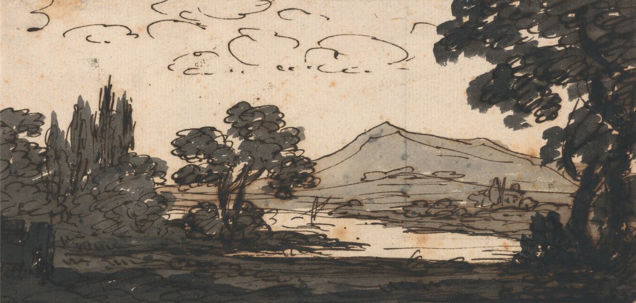 Landschaft mit Bergen und See von Alexander Cozens