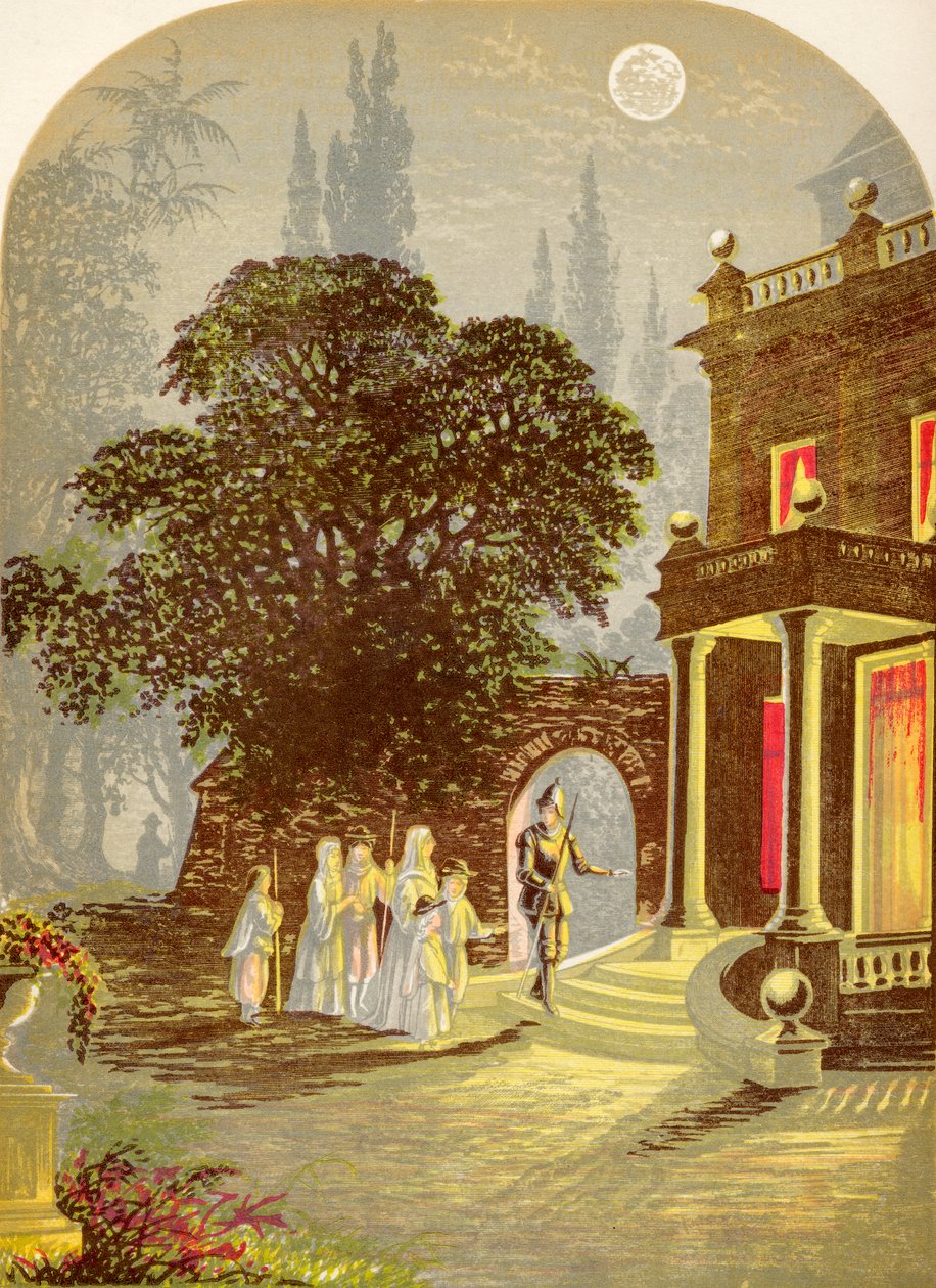 Die Pilger kommen im Gasthaus an, aus Die Pilgerreise von John Bunyan, veröffentlicht ca. 1880 von Alexander Francis Lydon