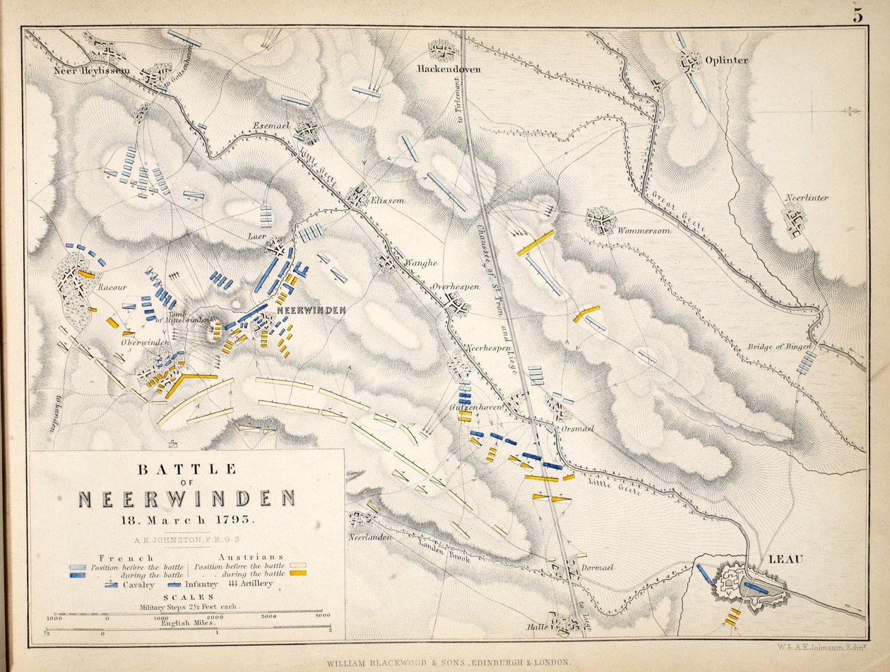Karte der Schlacht von Neerwinden, veröffentlicht von William Blackwood und Sons, Edinburgh und London, 1848 von Alexander Keith Johnston