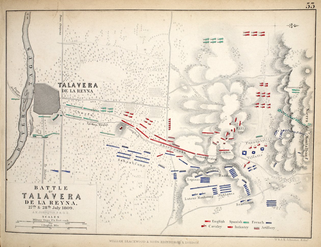 Karte der Schlacht von Talavera, veröffentlicht von William Blackwood und Sons, Edinburgh und London, 1848 von Alexander Keith Johnston