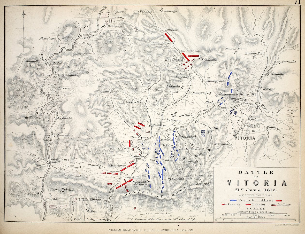Karte der Schlacht von Vitoria, veröffentlicht von William Blackwood und Sons, Edinburgh und London, 1848 von Alexander Keith Johnston