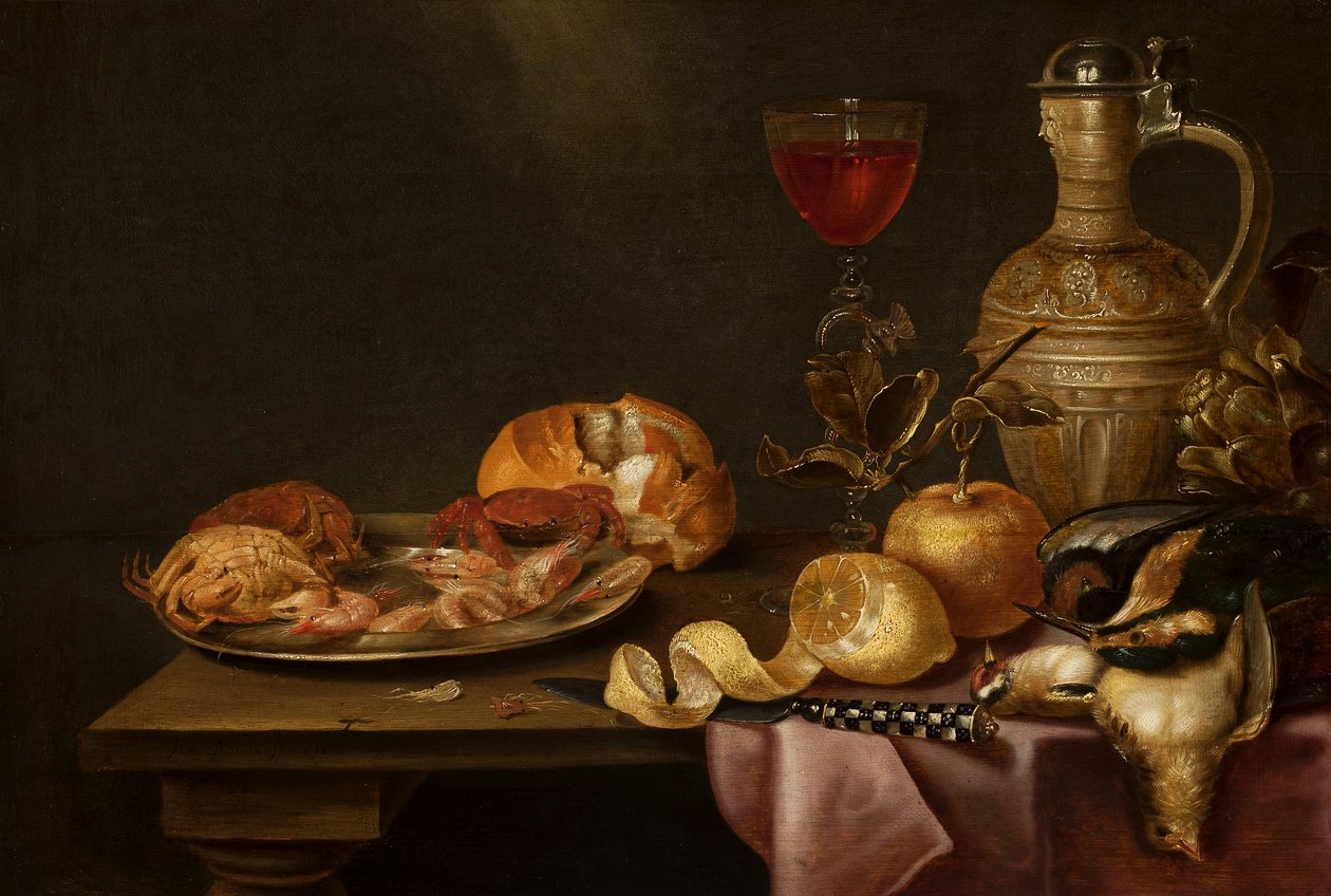 Stillleben mit Garnelen und Krabben auf einem Zinnteller von Alexander Adriaenssen
