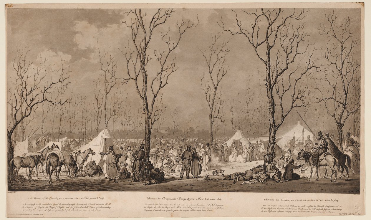 Biwak der Kosaken an der Avenue des Champs-Elysées in Paris im März 1814, 1814 von Alexander Ivanovich Sauerweid
