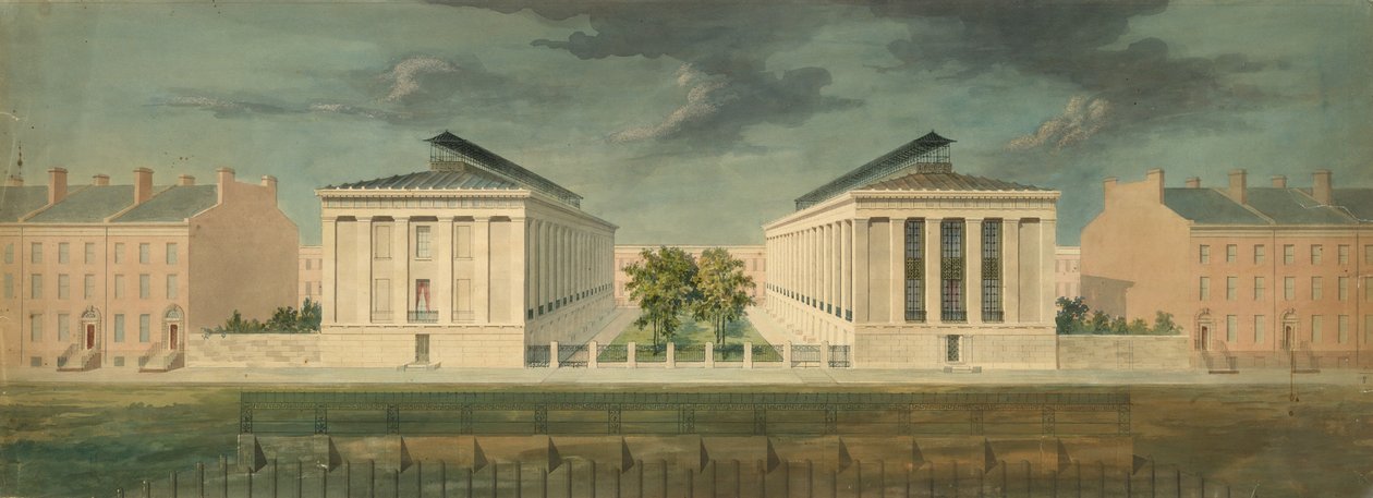 Nicht ausgeführtes Design für Cross-Block-Terrassenentwicklung, Perspektive, ca. 1831 von Alexander Jackson Davis