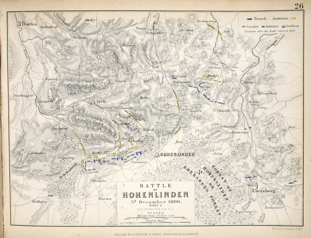 Karte der Schlacht von Hohenlinden, veröffentlicht von William Blackwood and Sons, Edinburgh und London, 1848 von Alexander Keith Johnston