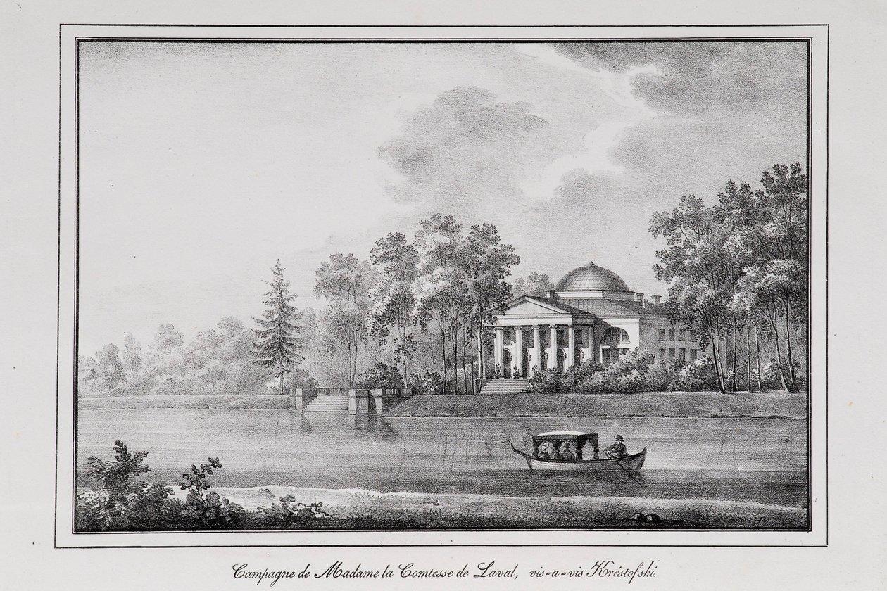 Sommerhaus der Gräfin de Laval auf der Aptekarsky Insel, Serie Ansichten von Sankt Petersburg, 1820er von Alexander Pluchart