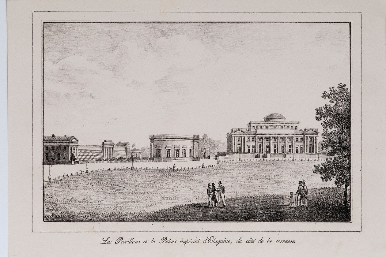 Der Jelagin-Palast in Sankt Petersburg, Serie Ansichten von Sankt Petersburg, 1820er Jahre von Alexander Pluchart