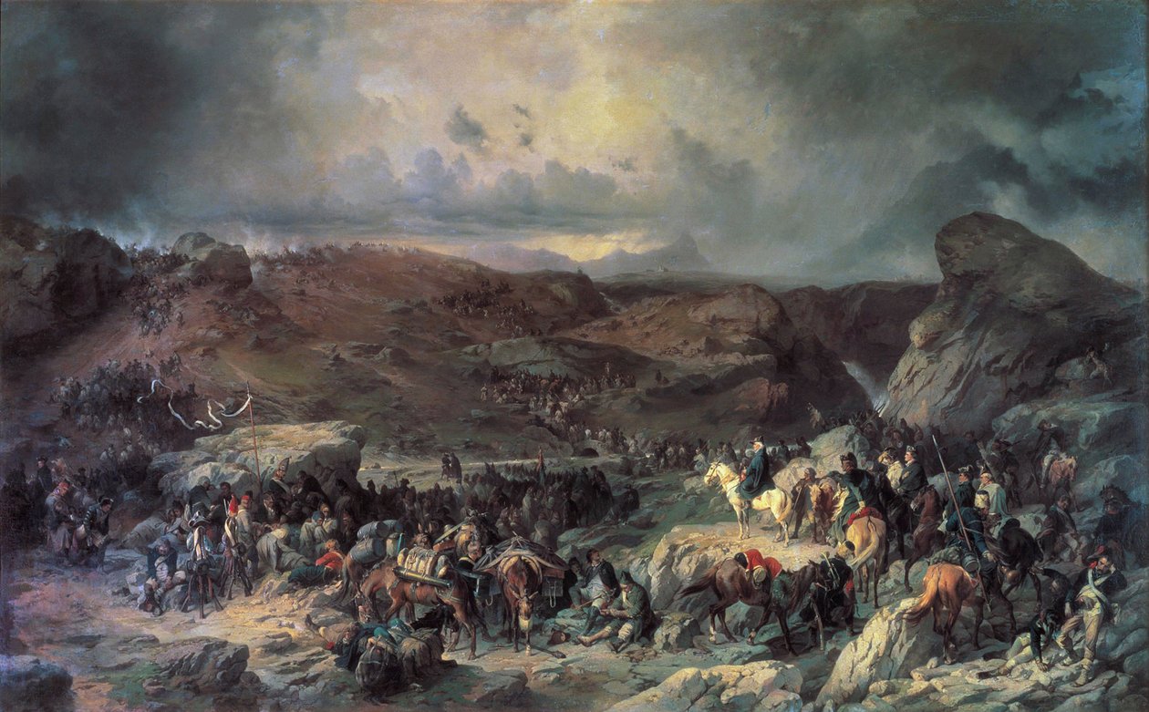 Armee von Alexander Suworow überquert den St. Gotthard-Pass, September 1799, 19. Jahrhundert von Alexander von Kotzebue