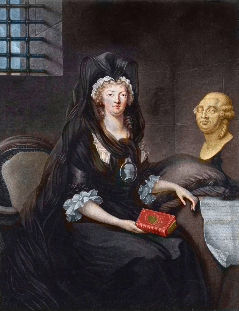 Porträt von Marie Antoinette in tiefer Trauer im Gefängnis des Tempels. von Alexandre (after) Kucharski