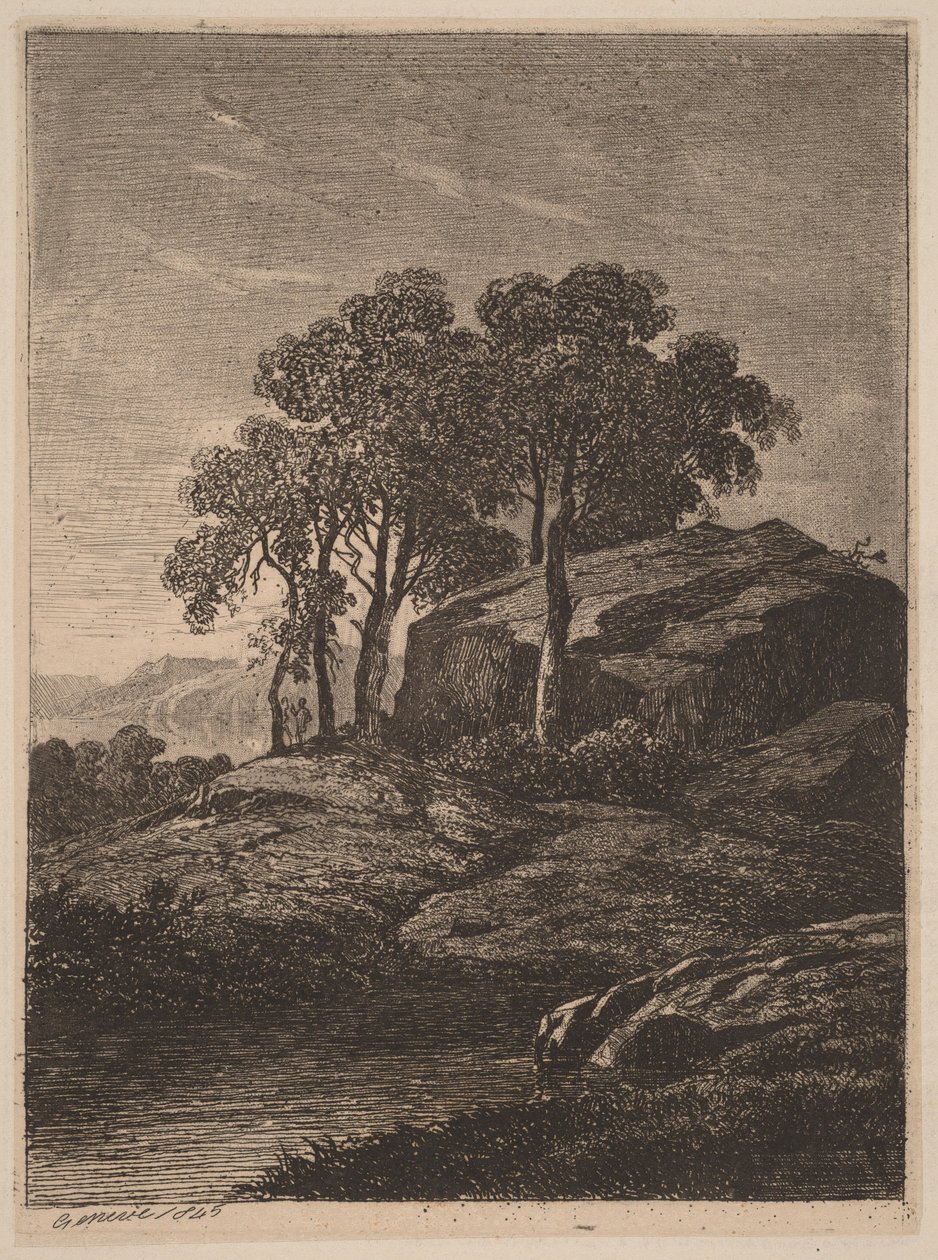 Bäume bei einem Felsen von Alexandre Calame