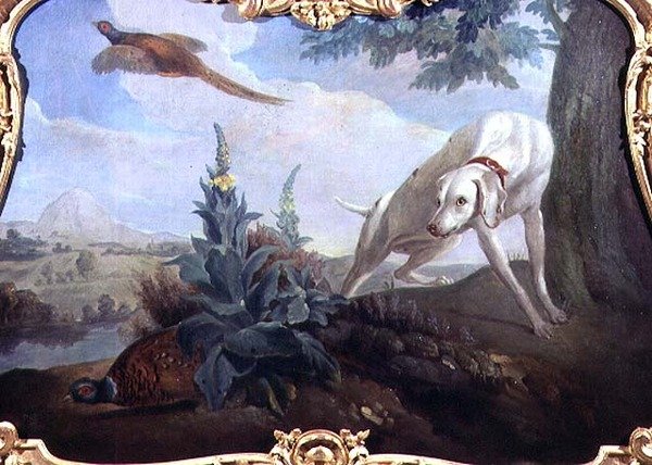 Hund mit Beute in einer Landschaft von Alexandre F. (school of) Desportes