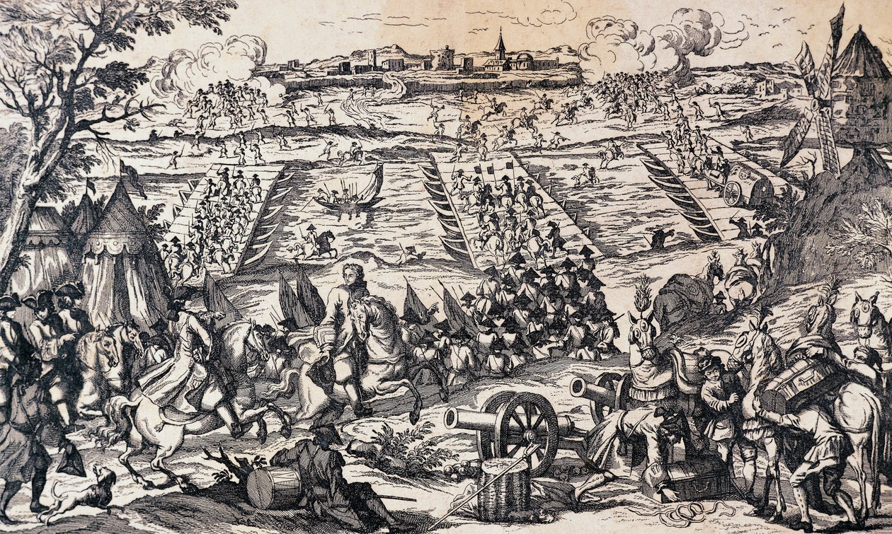 Louis XVs Armee überquert den Rhein und greift die Verteidigungslinie bei Ettlingen an, 1.-4. Mai von Nicolas Toussaint Charlet