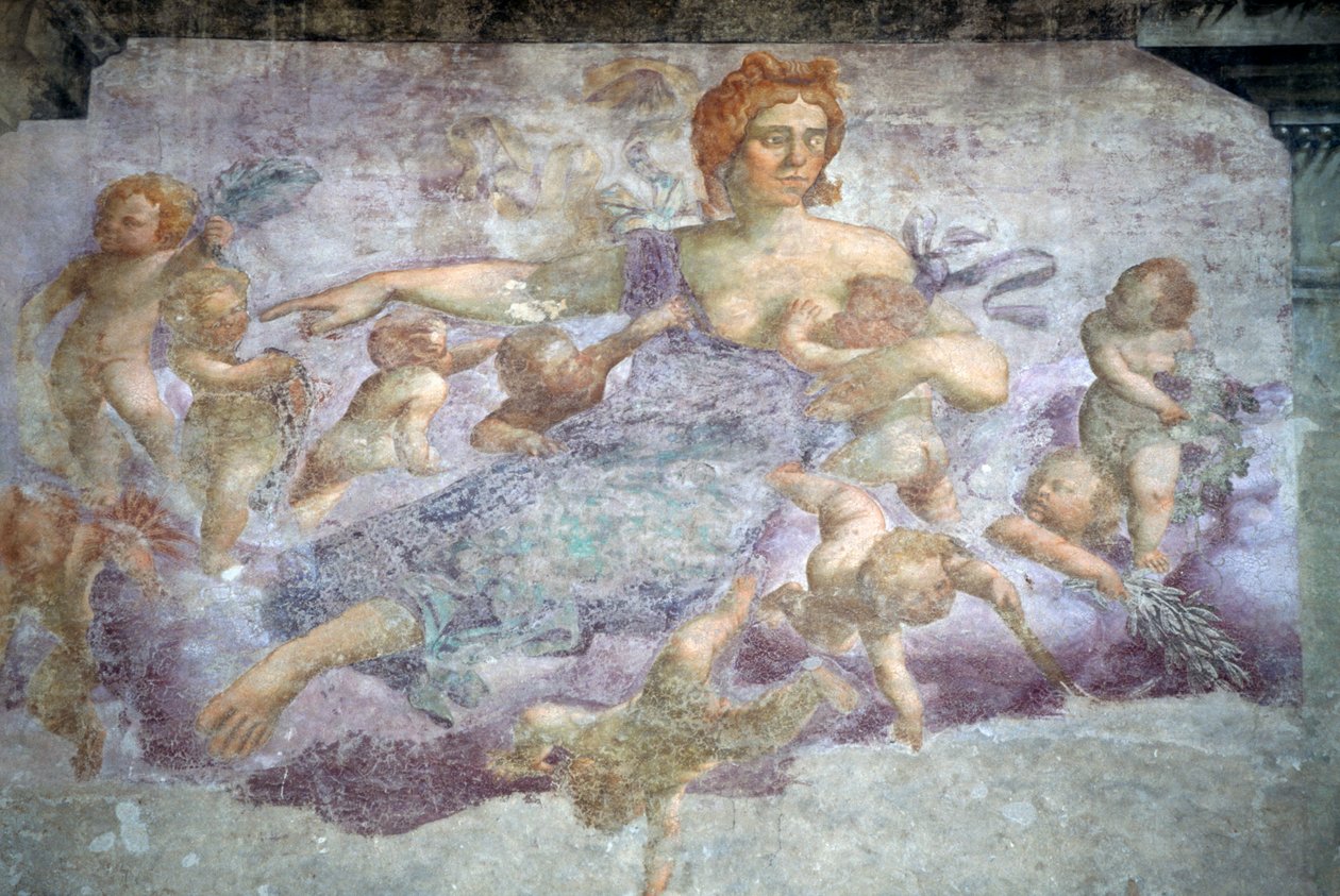 Eines der Fresken aus den Mazzanti-Häusern, Piazza delle Erbe, Verona (UNESCO-Welterbeliste, 2000), Venetien, Italien von Nicolas Toussaint Charlet