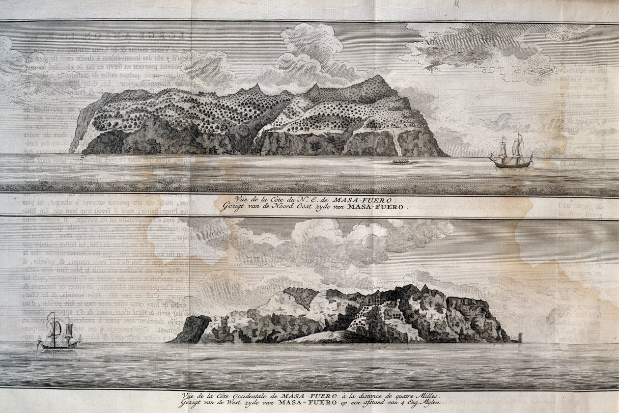 Ansicht der Insel Alejandro Selkirk oder Mas Afuera, Juan-Fernández-Archipel, Chile, Gravur von Nicolas Toussaint Charlet