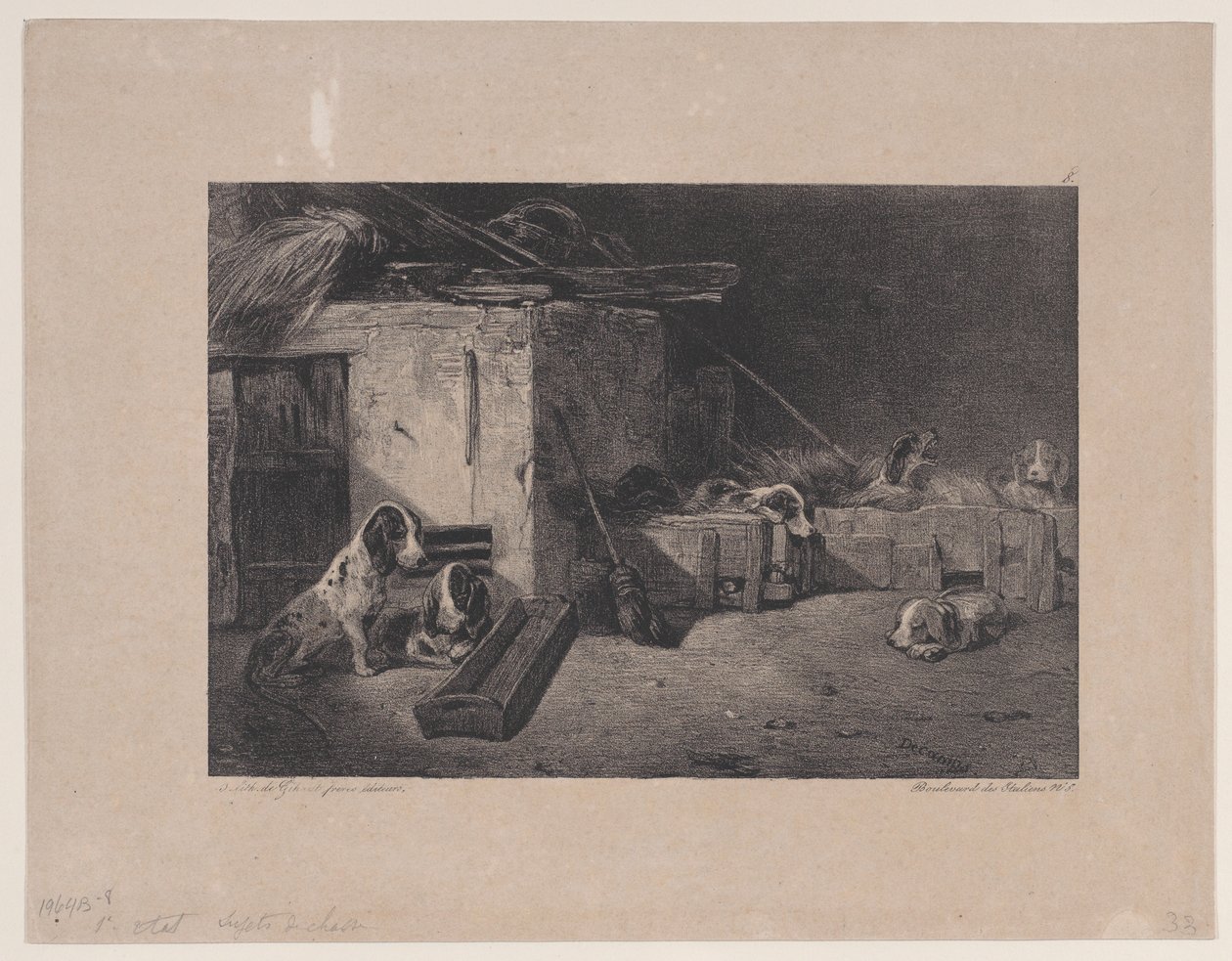 Innenraum des Zwingers, aus der Serie Jagdszenen, 1829 von Alexandre Gabriel Decamps