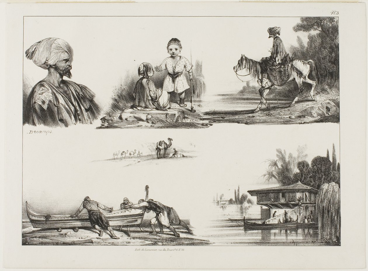 Blatt mit Skizzen, Nr. 3 von Alexandre Gabriel Decamps