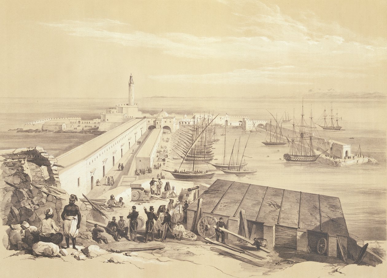 Hafen und Pier von Algier, aus einem Band zur Erinnerung an die französische Expeditionsarmee, die Algier 1830 eroberte, graviert von Adolphe Jean-Baptiste Bayot (1810-66) von Alexandre Genet