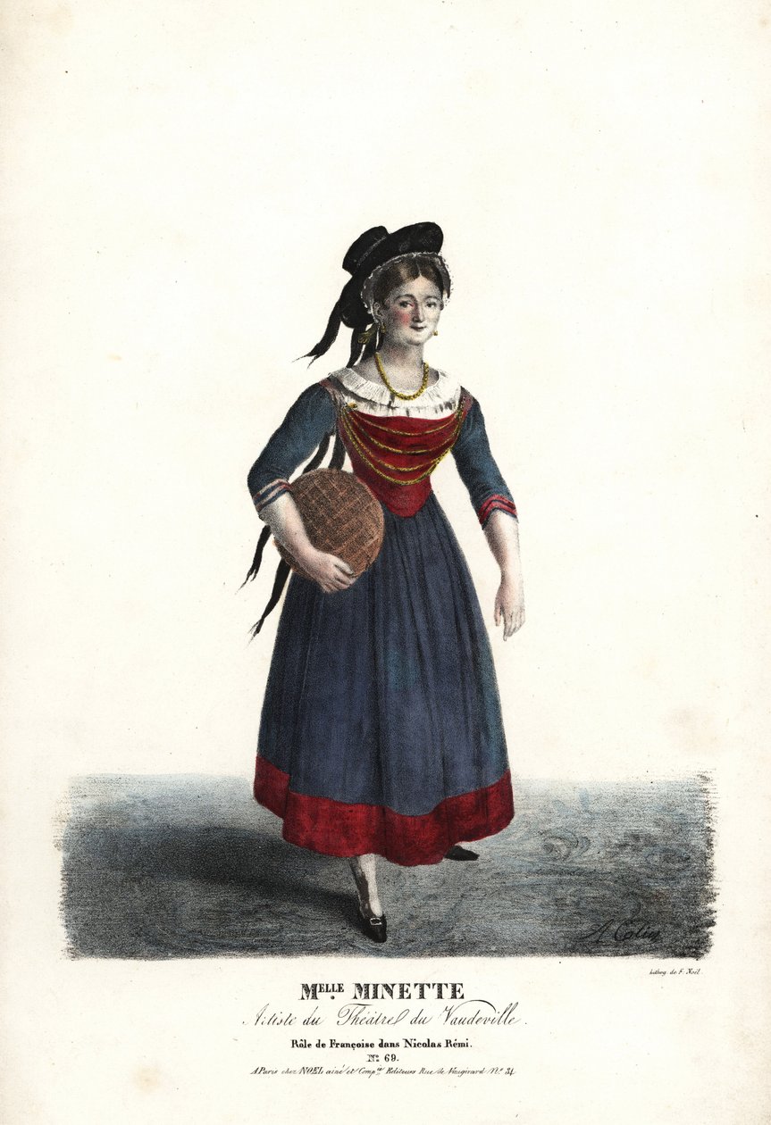 Schauspielerin Mademoiselle Minette oder Jeanne-Marie-Francoise Menestrier als Francoise in Nicolas Remi von Sewrin, Theatre du Vaudeville von Alexandre Marie Colin