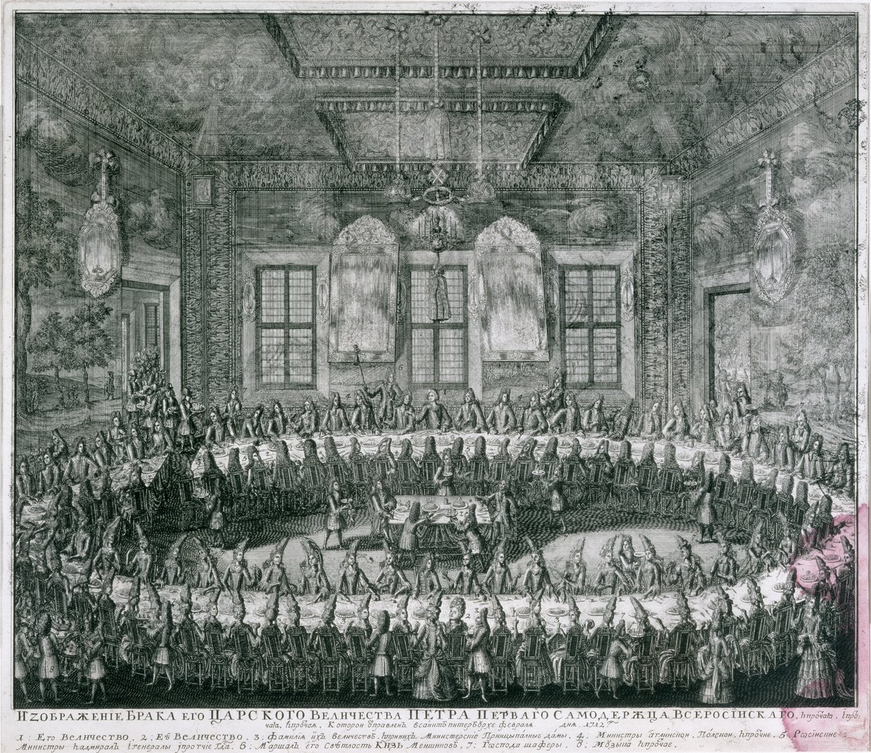 Hochzeit von Peter I. (1672-1725) und Katharina (1684-1727) im Winterpalast 1712, 1712 von Alexei Fyodorovich Zubov