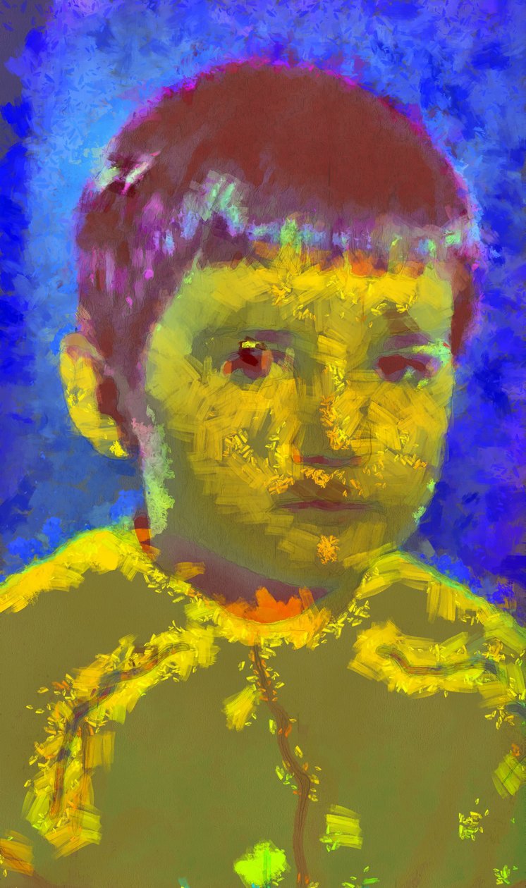 Porträt eines Jungen auf blauem Hintergrund, 2020 von Alexei Makhov