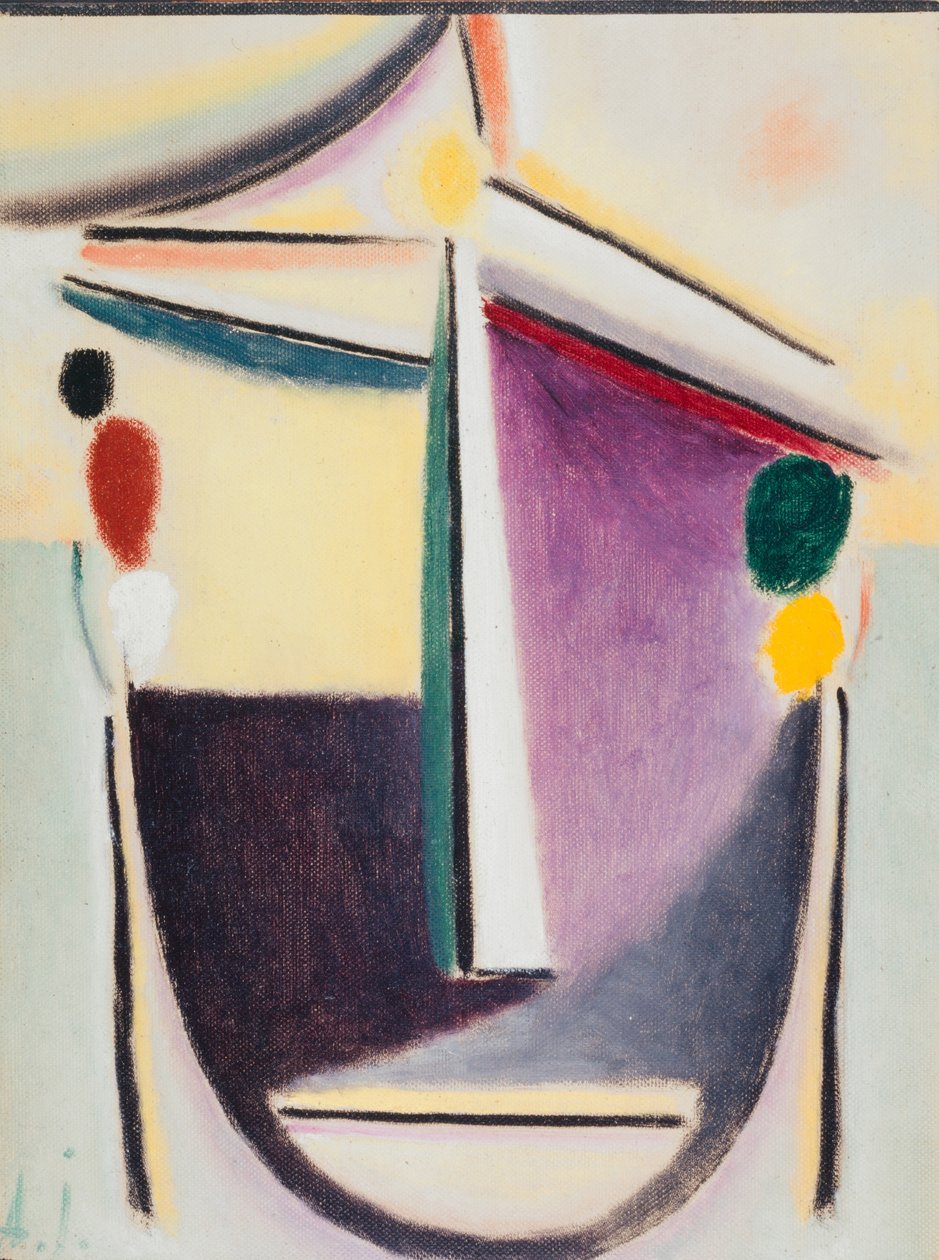 Abstrakter Kopf: Schwarz-Gelb-Lila von Alexej von Jawlensky