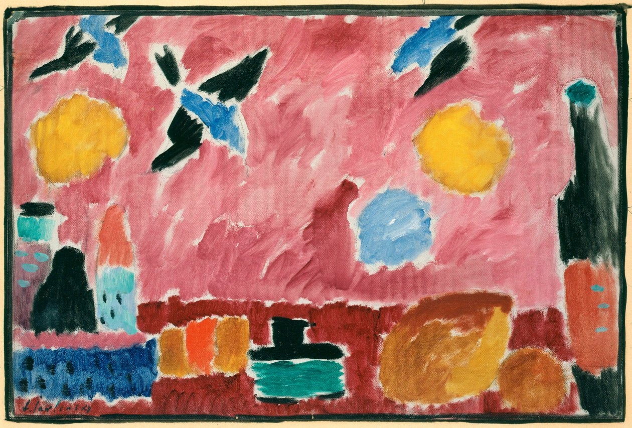 Mit rot-schwalbenmusteriger Tapete von Alexej von Jawlensky