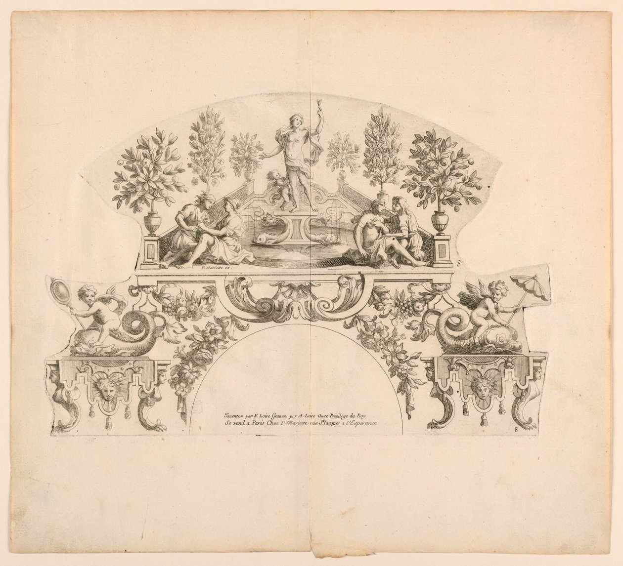 Fächerblätter, achte und neunte Platten des Sets "Divers Desseins de grands Eventails, Encrans, et autres Ornamens, inventés et gravés par Nicolas Loire" von Alexis Loir