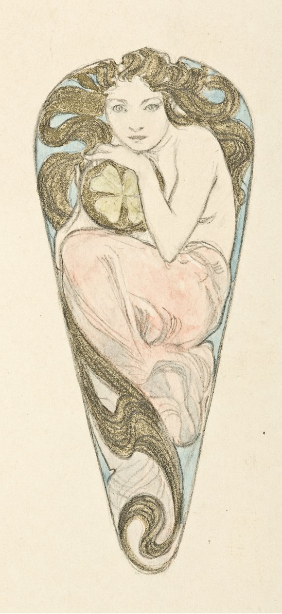 Entwurf einer Miniatur für einen Anhänger einer großen Korsagenbrosche, ca. 1900 von Alfons Marie Mucha
