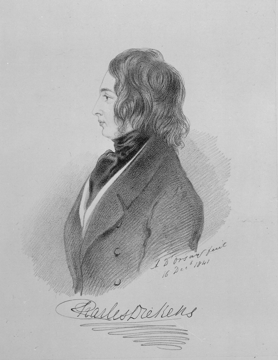 Porträt von Charles Dickens (1812-70) 16. Dezember 1841 (Kohle auf Papier) von Alfred d
