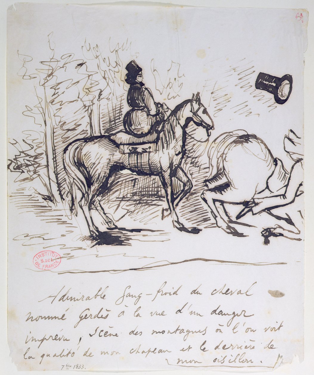George Sands Pferd zeigt Gelassenheit hinter dem stolpernden Pferd von Alfred de Musset, September 1833 von Alfred de Musset
