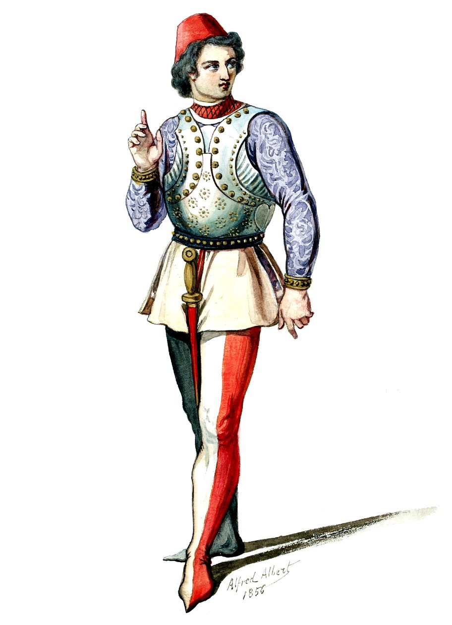 Halévy - Die Zauberin - Kostümentwürfe von Alfred Albert - 04. Knappe, Männerchöre (retuschiert) von Alfred Albert