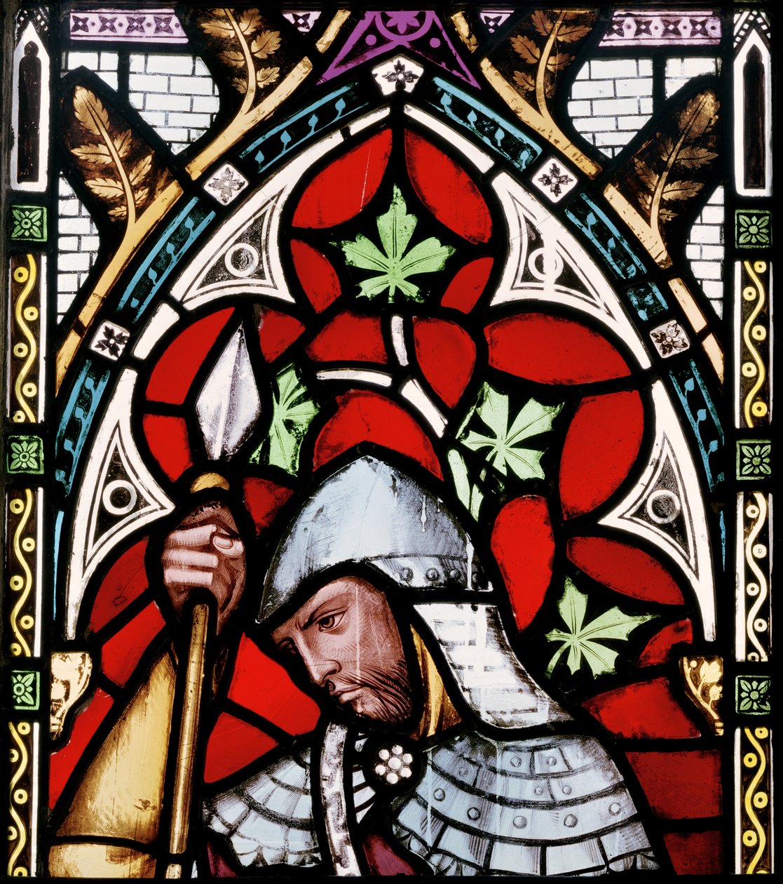 Ein Soldat hört Johannes dem Täufer predigen (Detail aus dem Ostfenster) von Alfred Bell