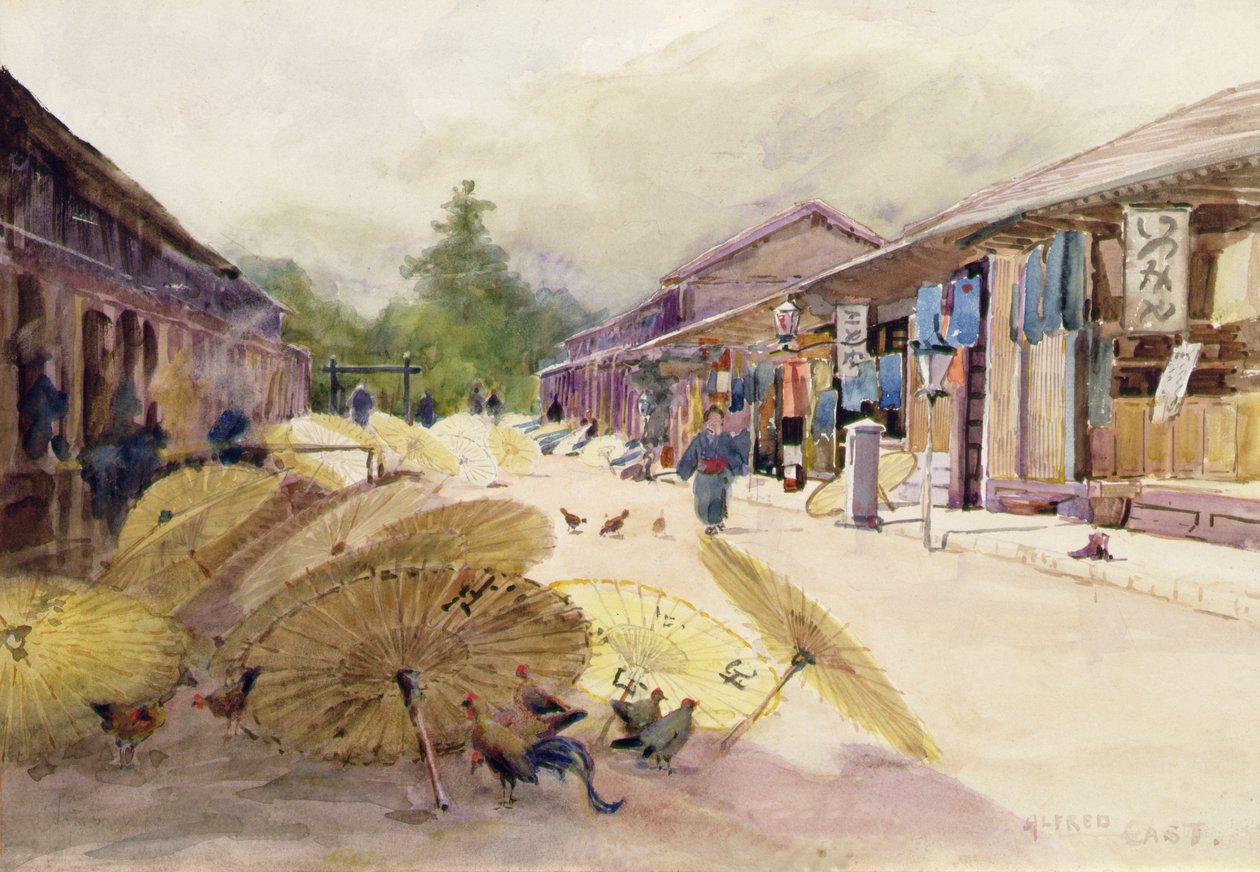 Trocknende Regenschirme nach einem Regensturm, ca. 1889 von Alfred East