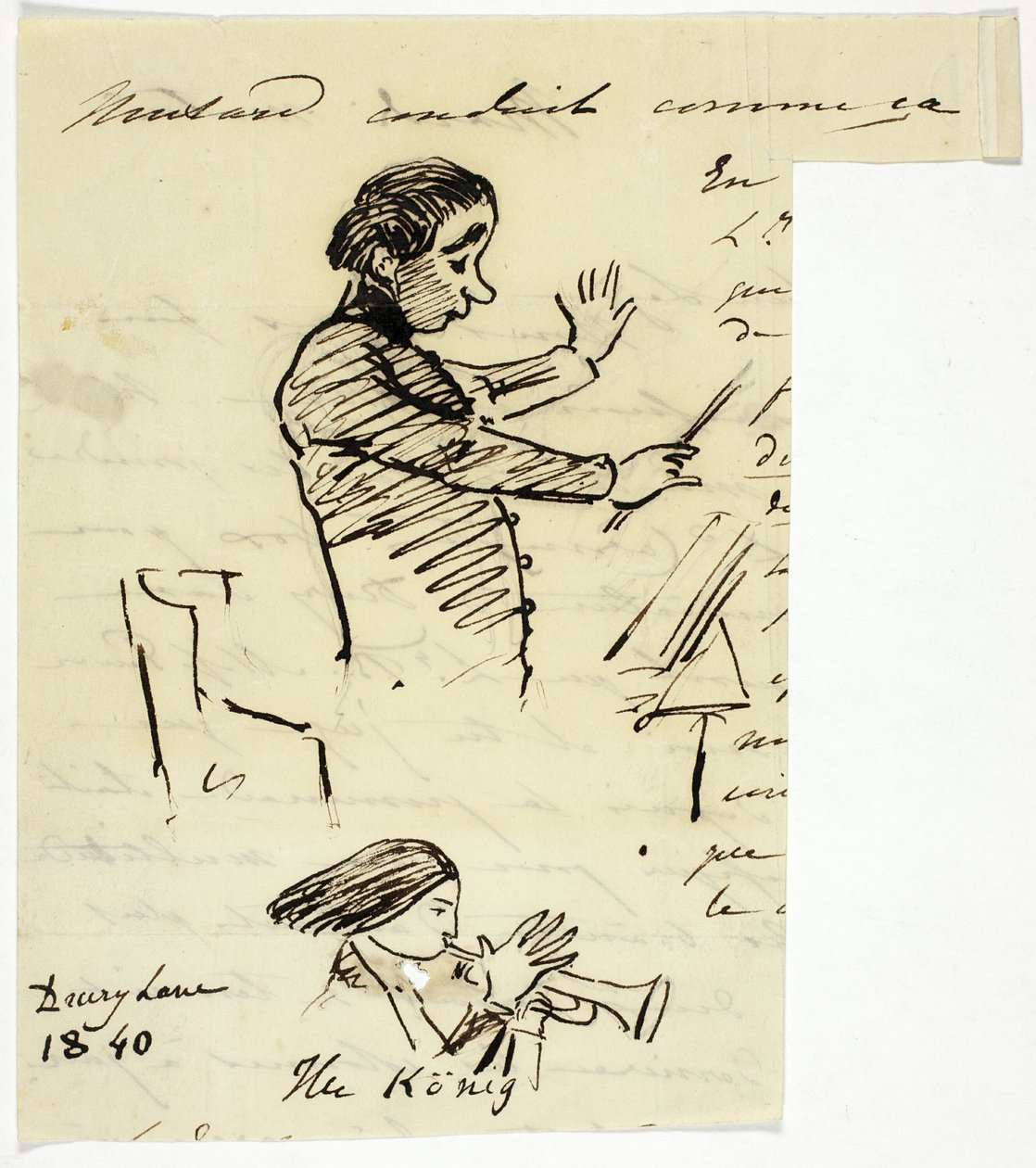 Skizzen von Dirigent und Trompetenspieler von Alfred Edward Chalon
