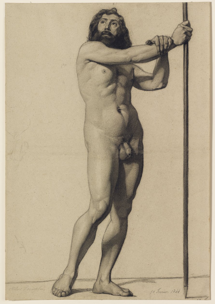 Akademische Figurenstudie: männlicher Akt mit Stab, 1844 von Alfred Emile Stevens