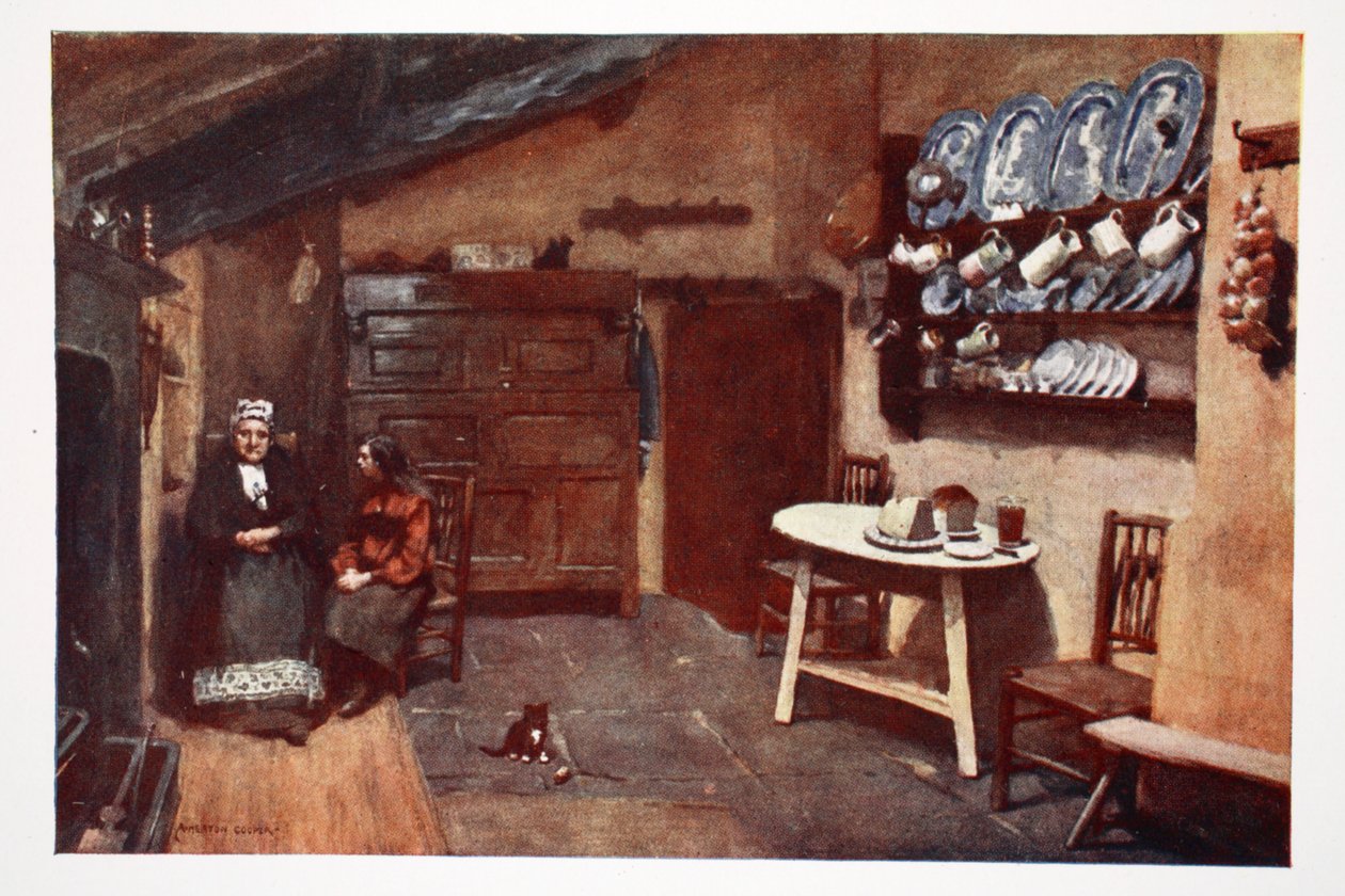 Eine alte Gasthausküche, Coniston, aus einem Portfolio von Drucken nach den Original-Aquarellen, ca. 1920 von Alfred Heaton Cooper