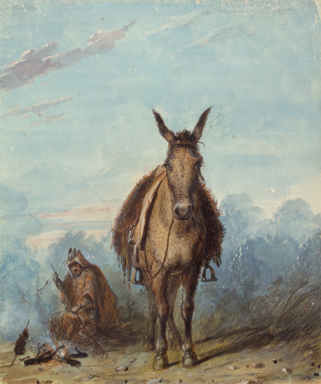 Ein Fallensteller in seinem einsamen Lager, ca. 1837 von Alfred Jacob Miller
