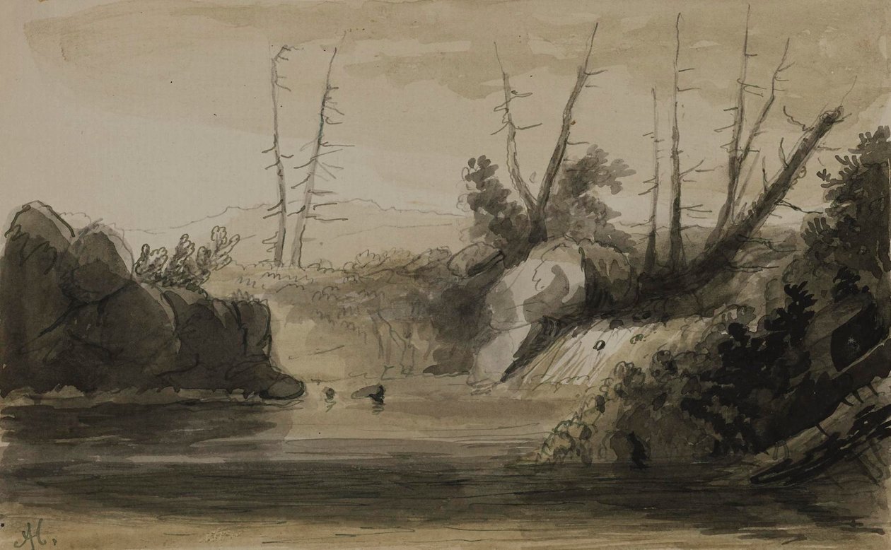 Ansicht eines Wasserfalls und eines kleinen Sees von Alfred Jacob Miller