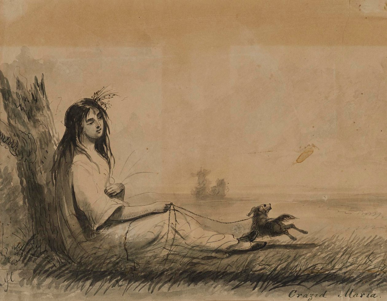 Frauen, die mit angeleintem Hund ruhen (aus Laurence Sterne, Eine empfindsame Reise, 1768) von Alfred Jacob Miller