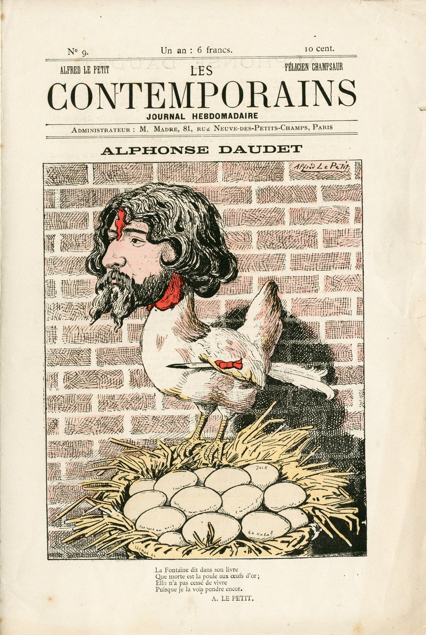 Cover von „Les Contemporains“, Nr. 9, Satirisch in Farben: Alphonse Daudet - Literatur - Houle, Daudet Alphonse - Illustration von Alfred Le Pepetit (1841-1909) von Alfred Le Petit