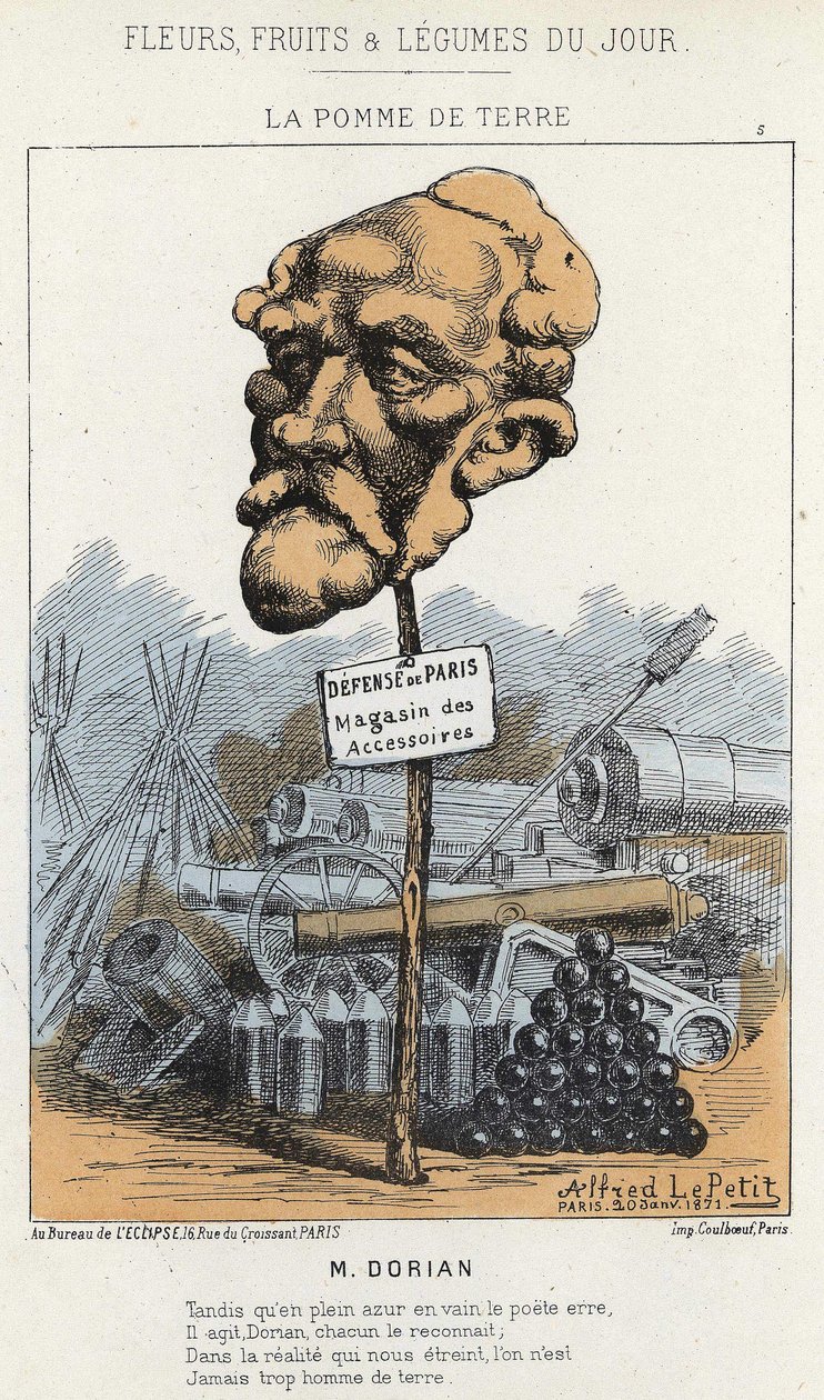 Die Kartoffel: Karikatur über Dorian - Ill. vom 20.01.1871 in „Blumen, Früchte und Gemüse des Tages“ von Alfred Le Petit