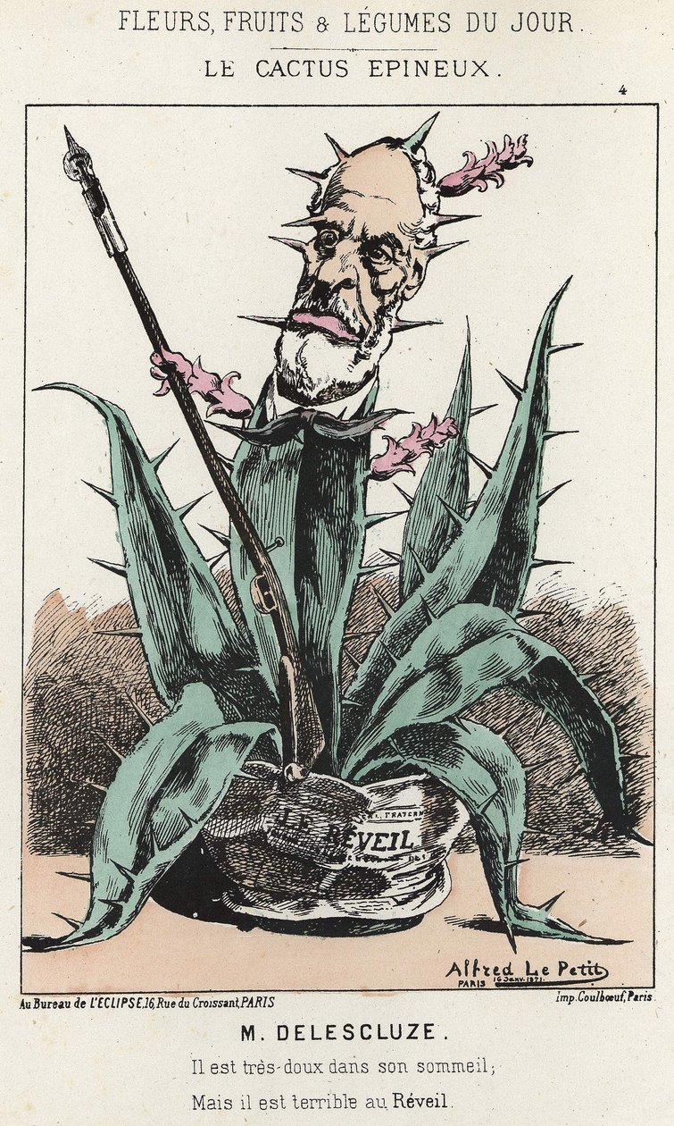 Der stachelige Kaktus: Karikatur auf Louis Charles Delescluze (1809 - 1871) - Illustration vom 16.01.1871 in „Blumen, Früchte und Gemüse des Tages“ von Alfred Le Petit