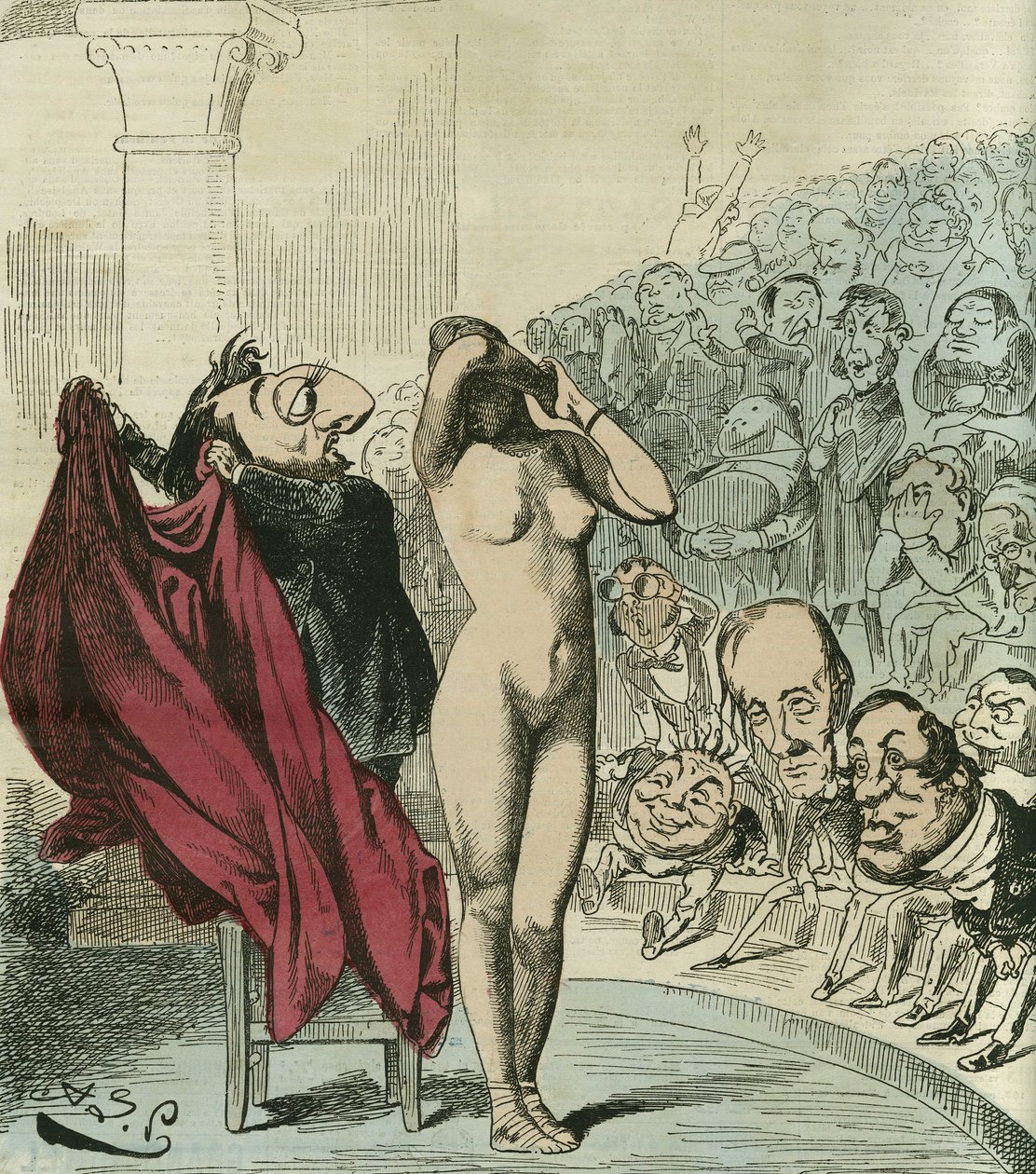 Die neue Phryne, nach einem Gemälde von Gerome, Phryne wäre die enthüllte Republik. in „L