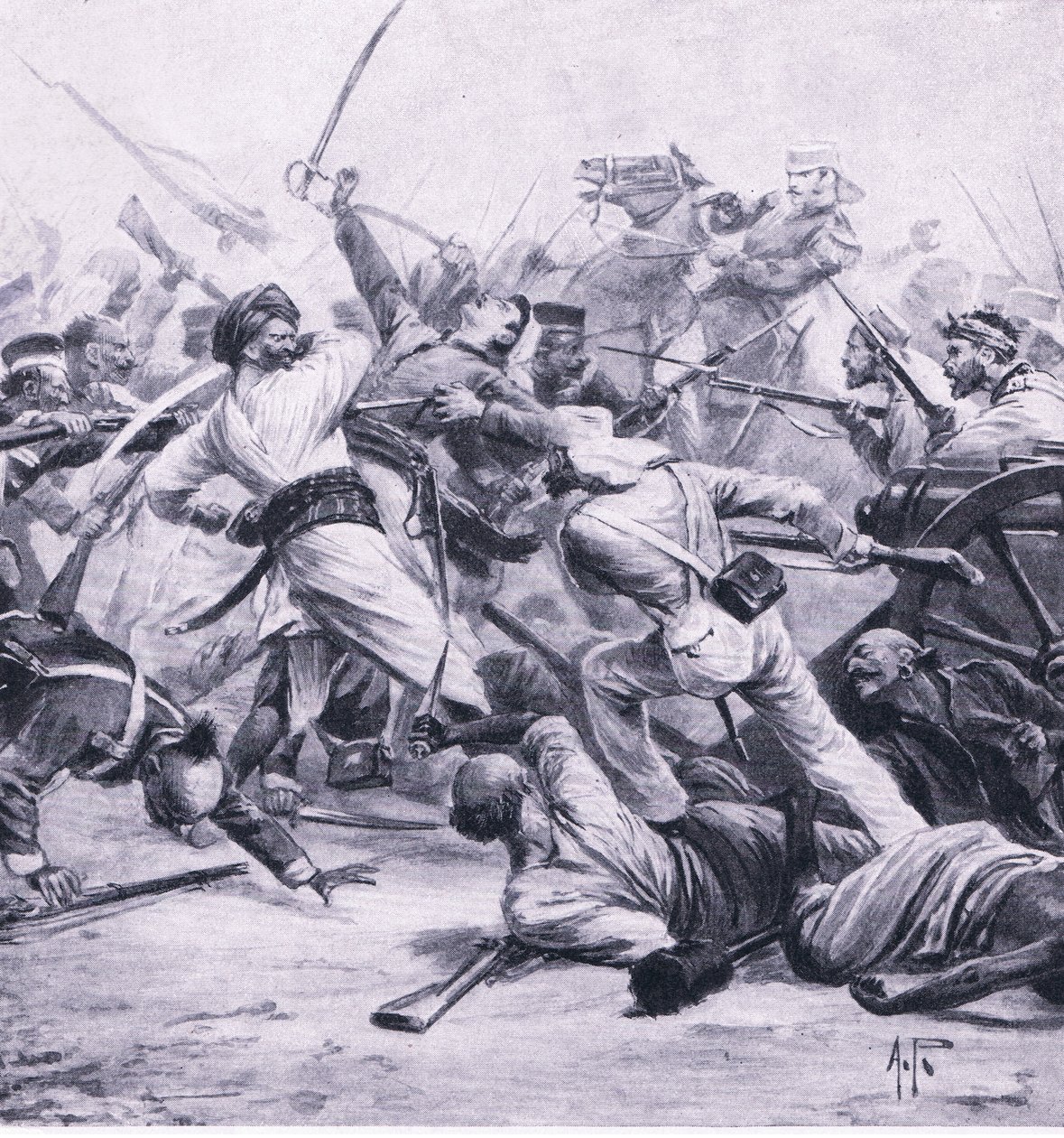 Nicholsons Niederlage der Rebellen bei Najafgarh, 2. August 1857, Illustration aus British Battles on Land and Sea, 1915 von Alfred Pearse