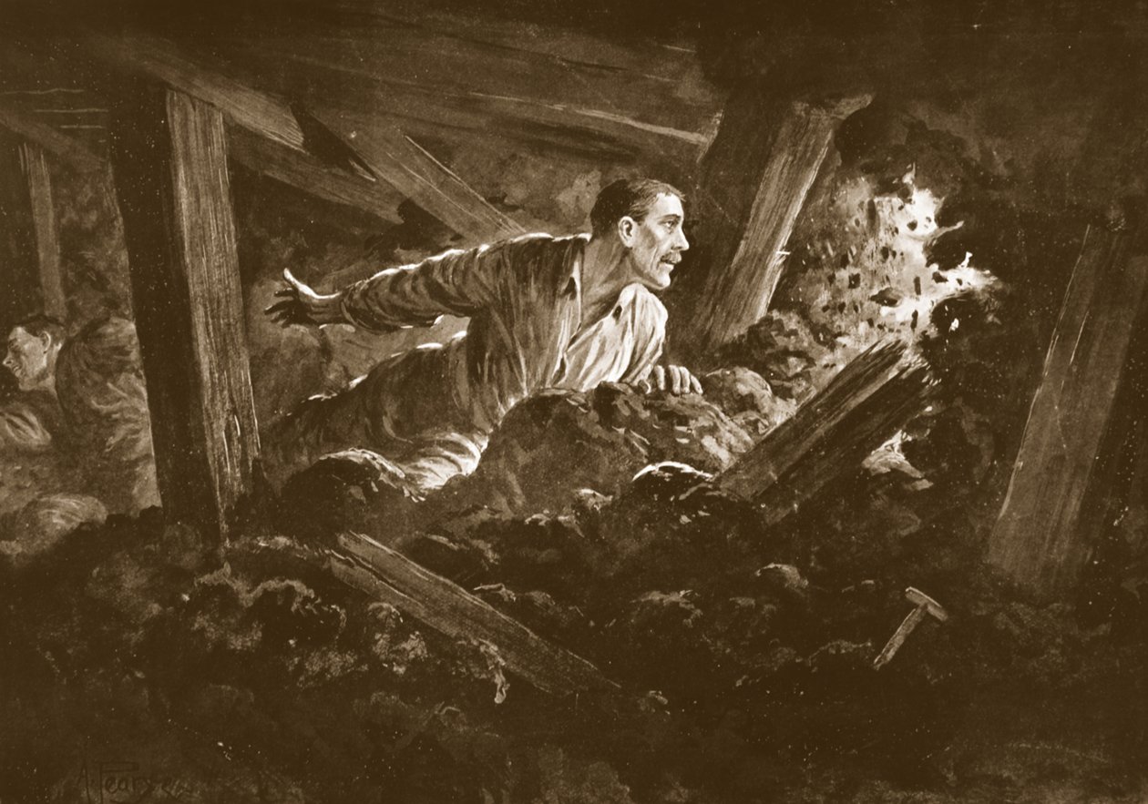 Sapper W. Hackett weigert sich, einen schwer verletzten Kameraden in einer Minengalerie zurückzulassen von Alfred Pearse