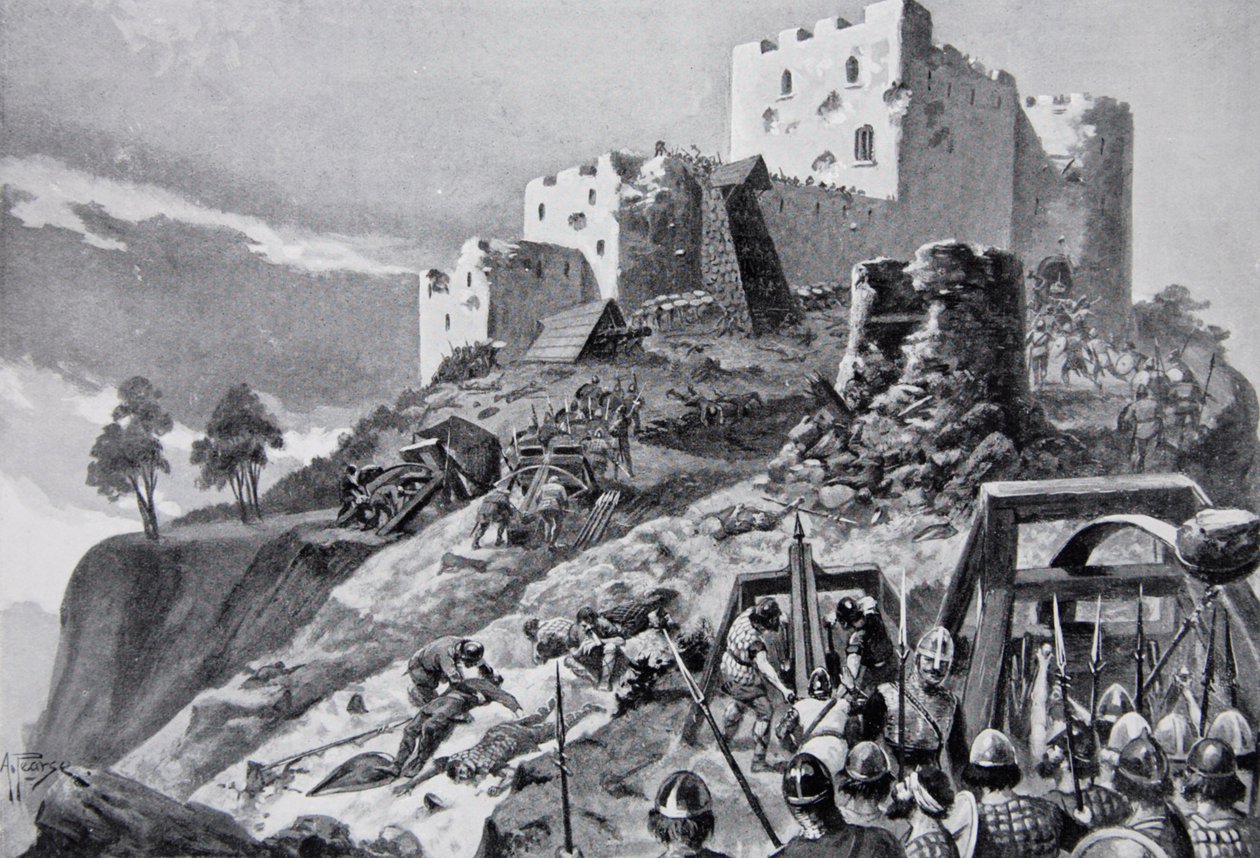 Der walisische Angriff auf Montgomery Castle im Jahr 1095 unter der Führung von Cadwgan ap Bleddyn, Prinz von Powys, Illustration aus 