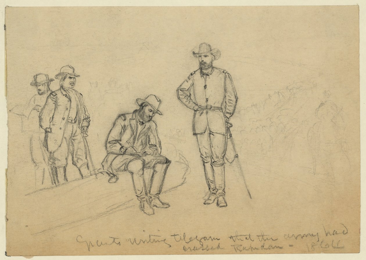Grant telegrafiert, dass die Armee den Rapidan überquert hat von Alfred Rudolph Waud