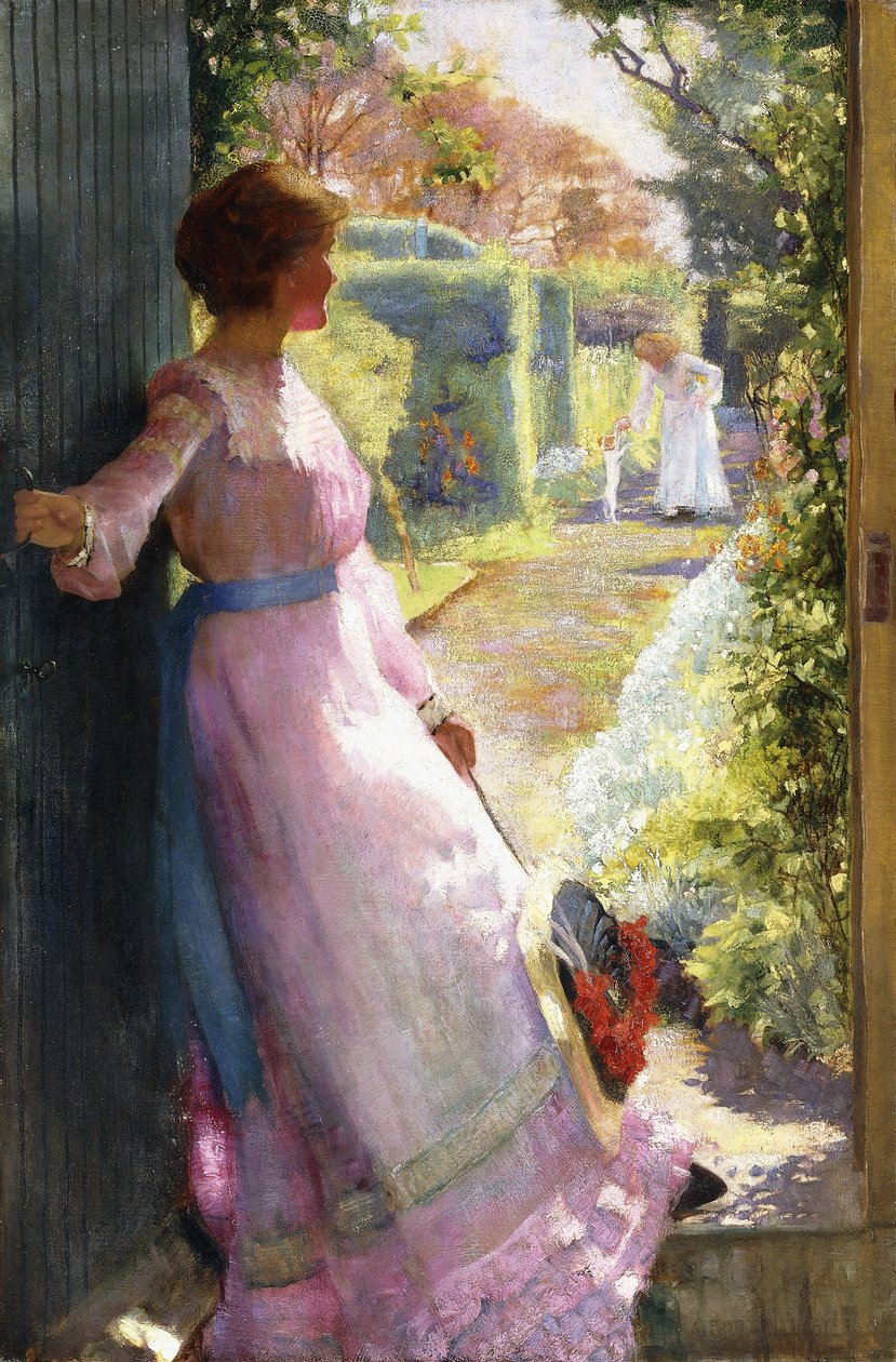 Die Frau des Künstlers begrüßt ihre Schwester Hebe zum Tee von Alfred Sangster