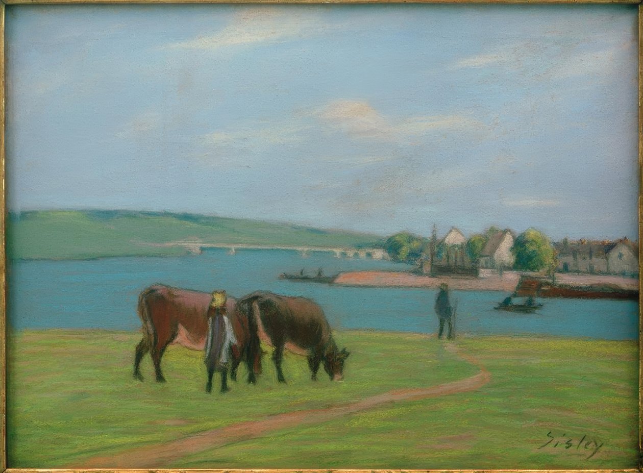 Kühe am Ufer der Seine in Saint-Mammès von Alfred Sisley