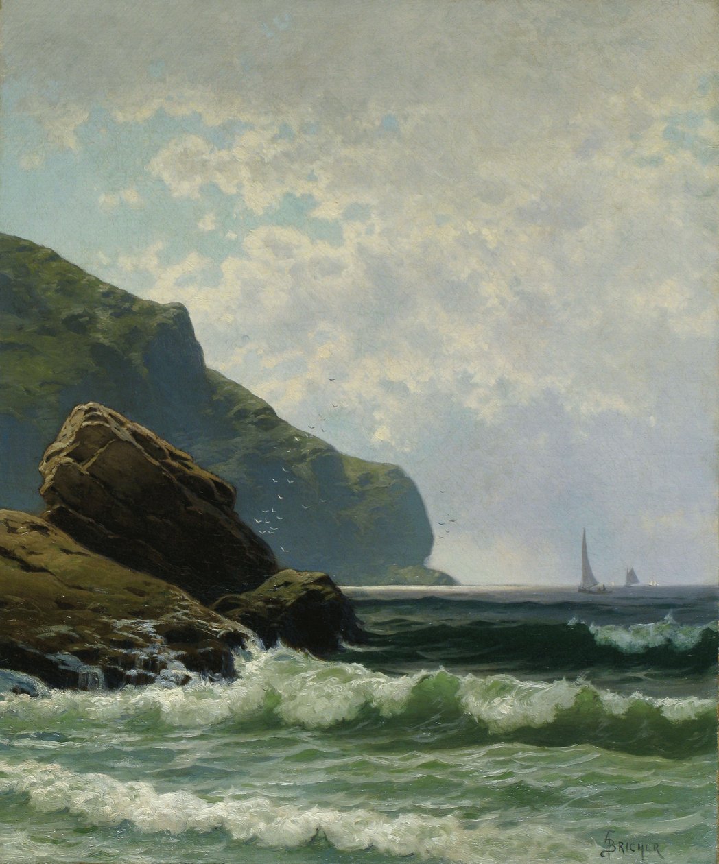 Meereslandschaft mit Booten vor der Küste von Alfred Thompson Bricher von Alfred Thompson Bricher